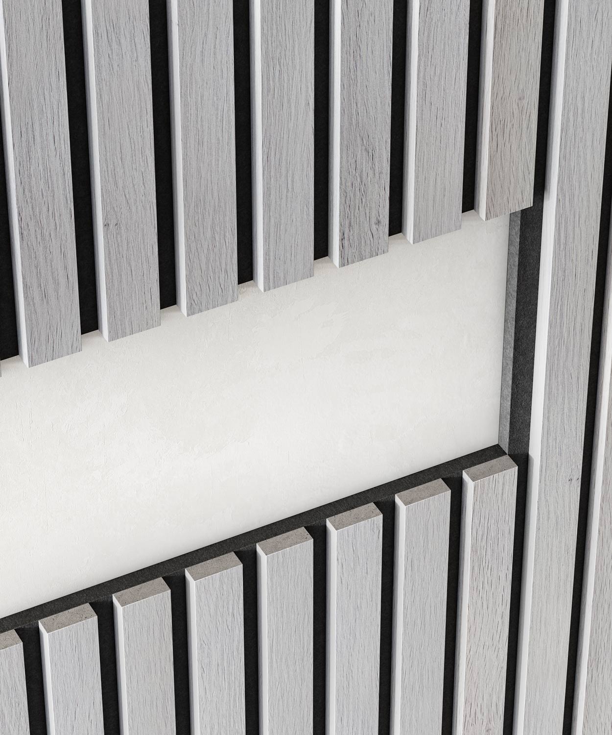 МДФ стеновая панель акустическая Cosca Decor Сканди Дуб Старинный Светло-серый черный войлок 1200×600×19 фото в интерьере